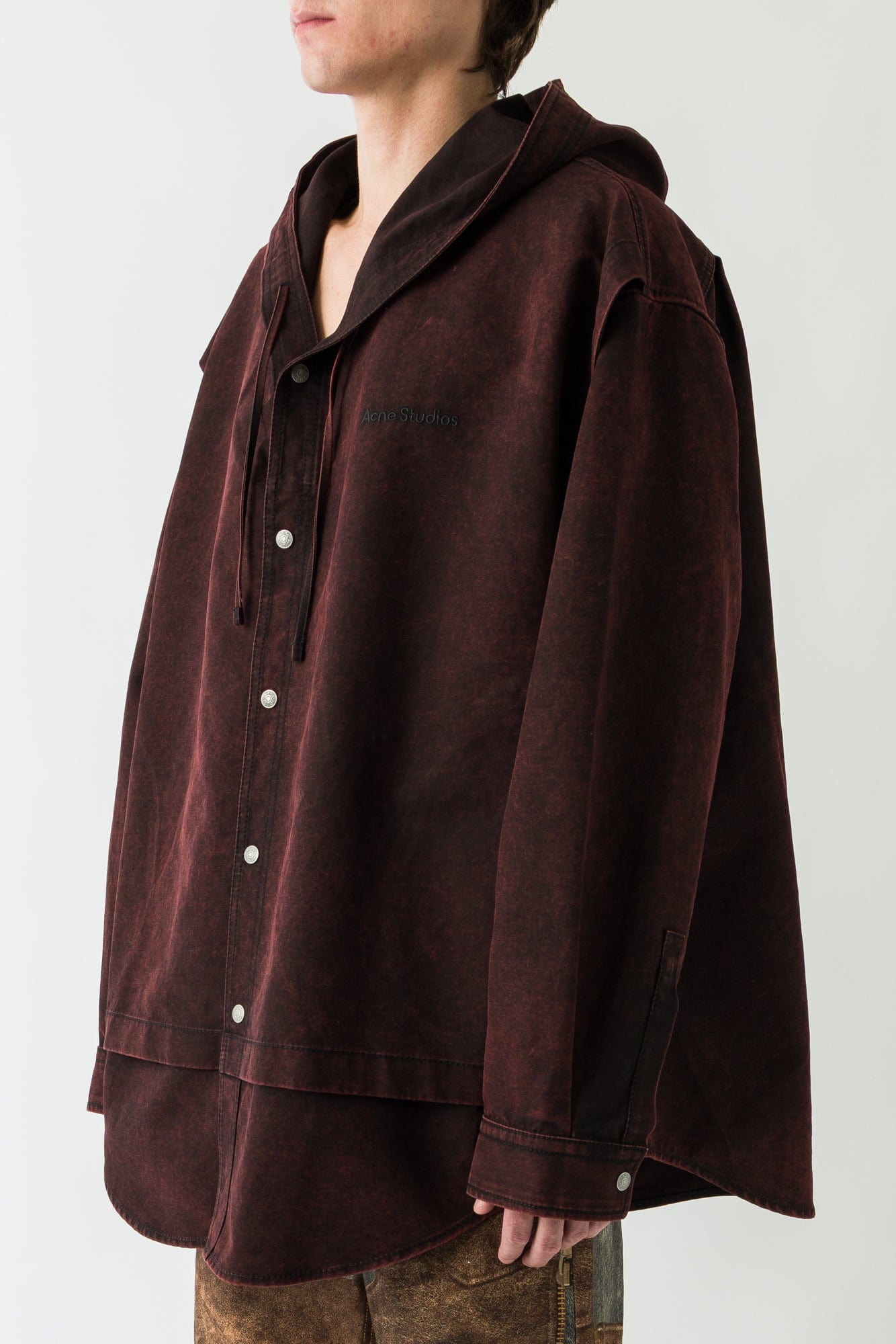 Acne Studios Buttoned Hoodie in Burgundy
