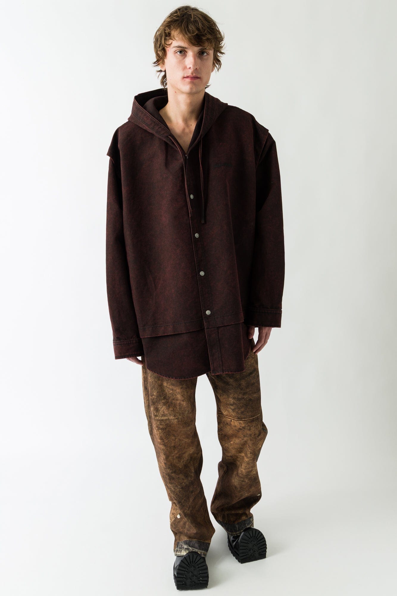 Acne Studios Buttoned Hoodie in Burgundy