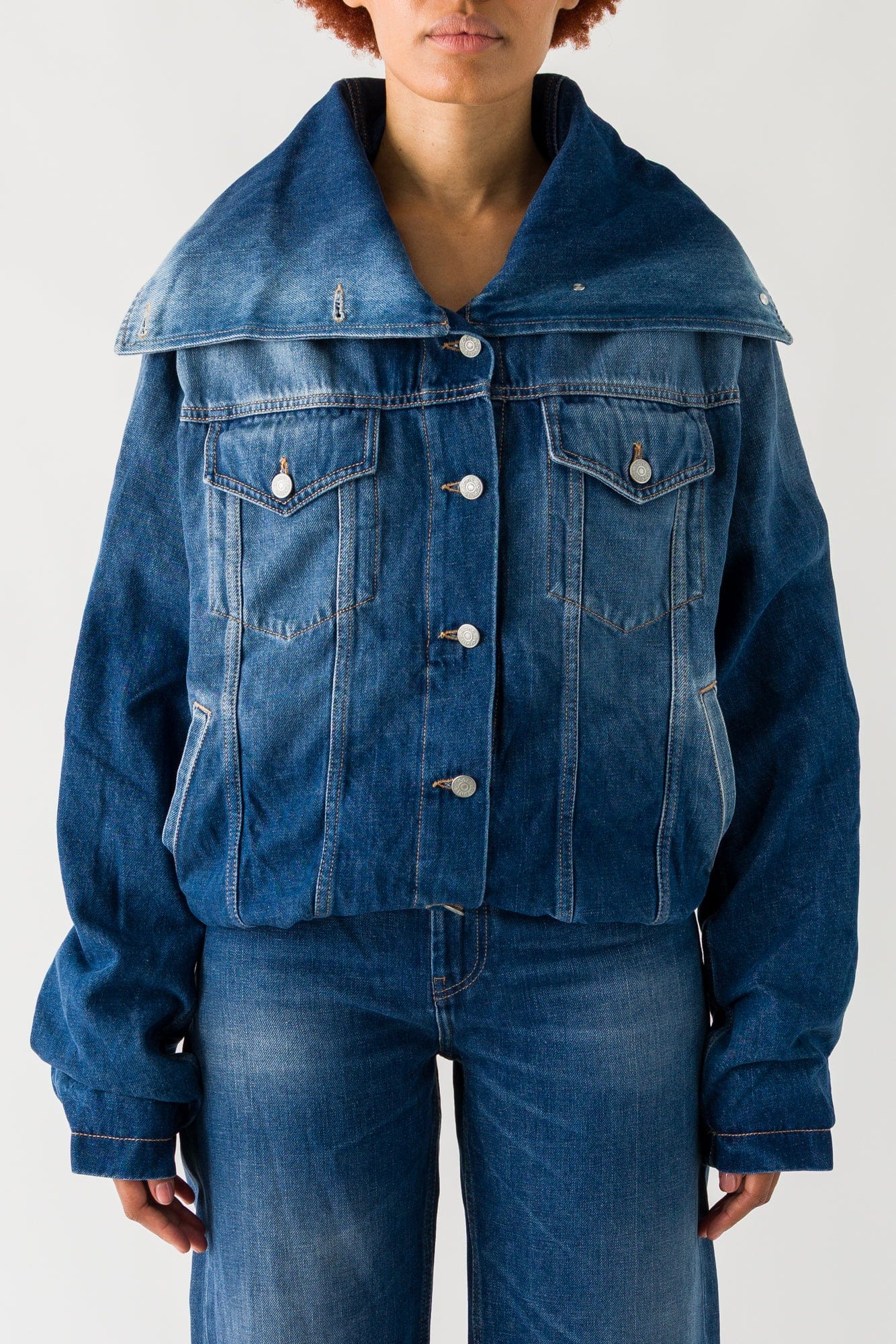 Acne Studios Cropped Denim Jacket In Mid Blue