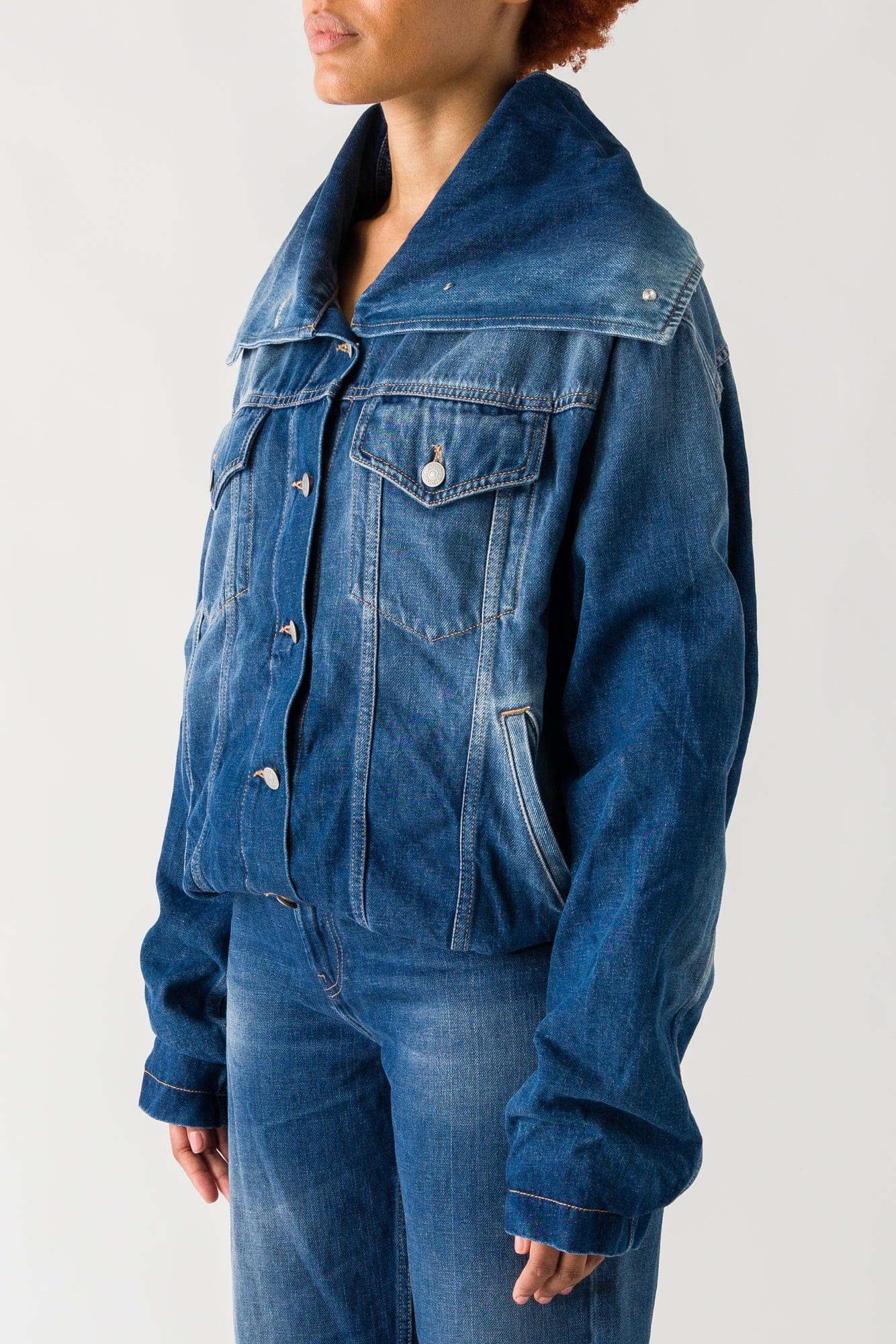 Acne Studios Cropped Denim Jacket In Mid Blue side