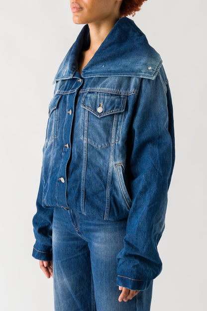 Acne Studios Cropped Denim Jacket In Mid Blue side