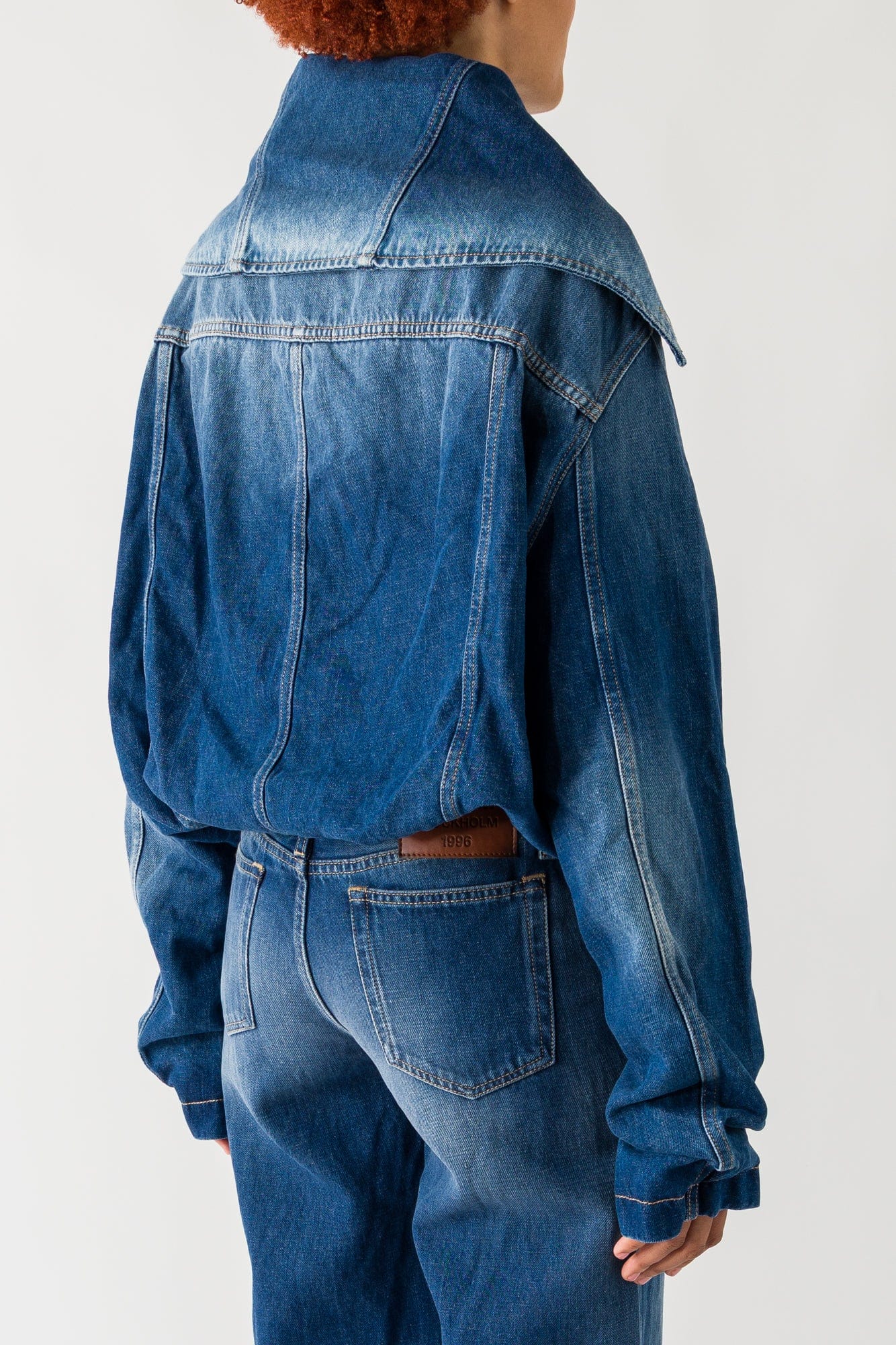 Acne Studios Cropped Denim Jacket In Mid Blue back