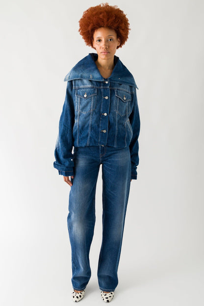 Acne Studios Cropped Denim Jacket In Mid Blue full look