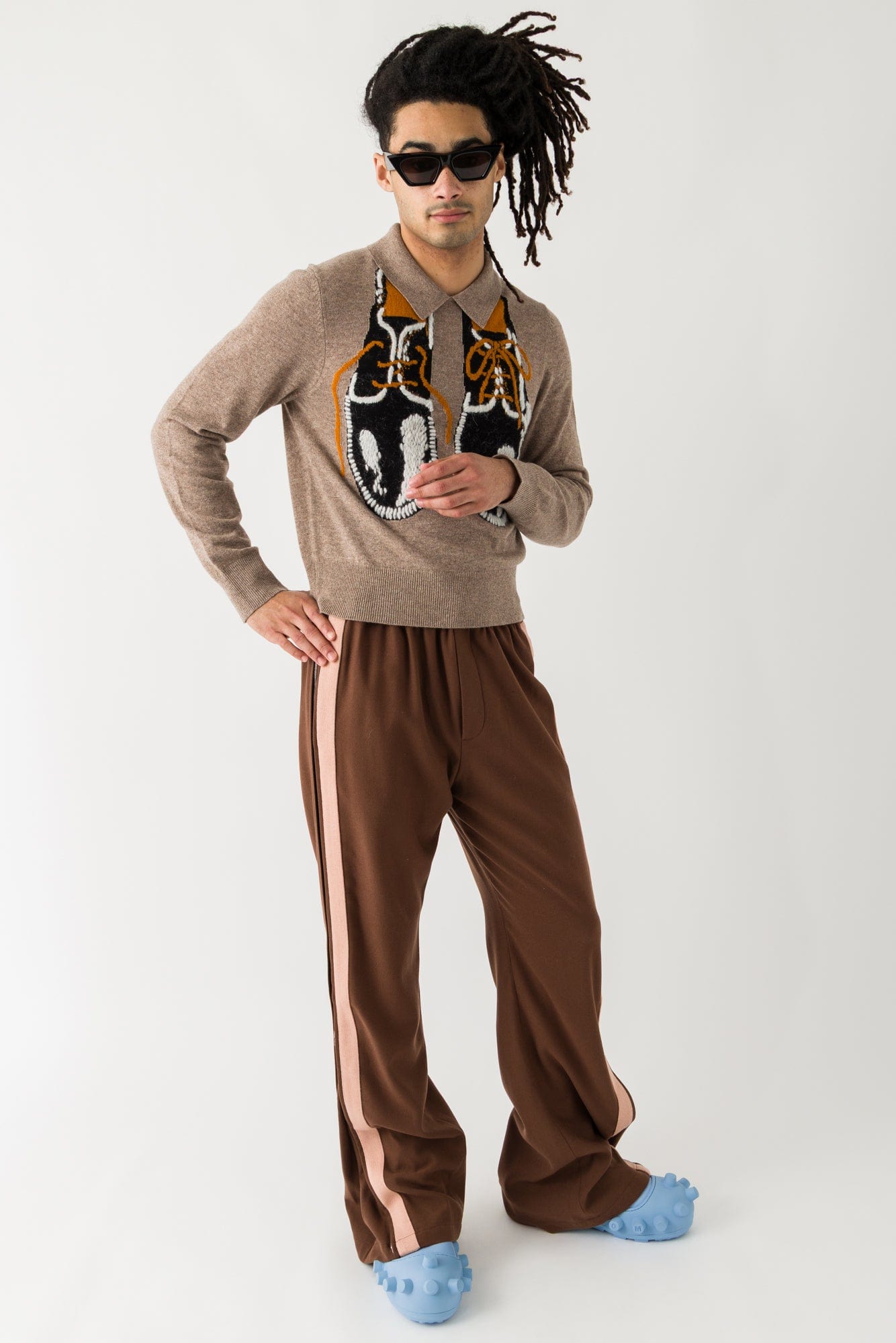 Acne Studios Striped Flare Trousers in Chocolate Brown