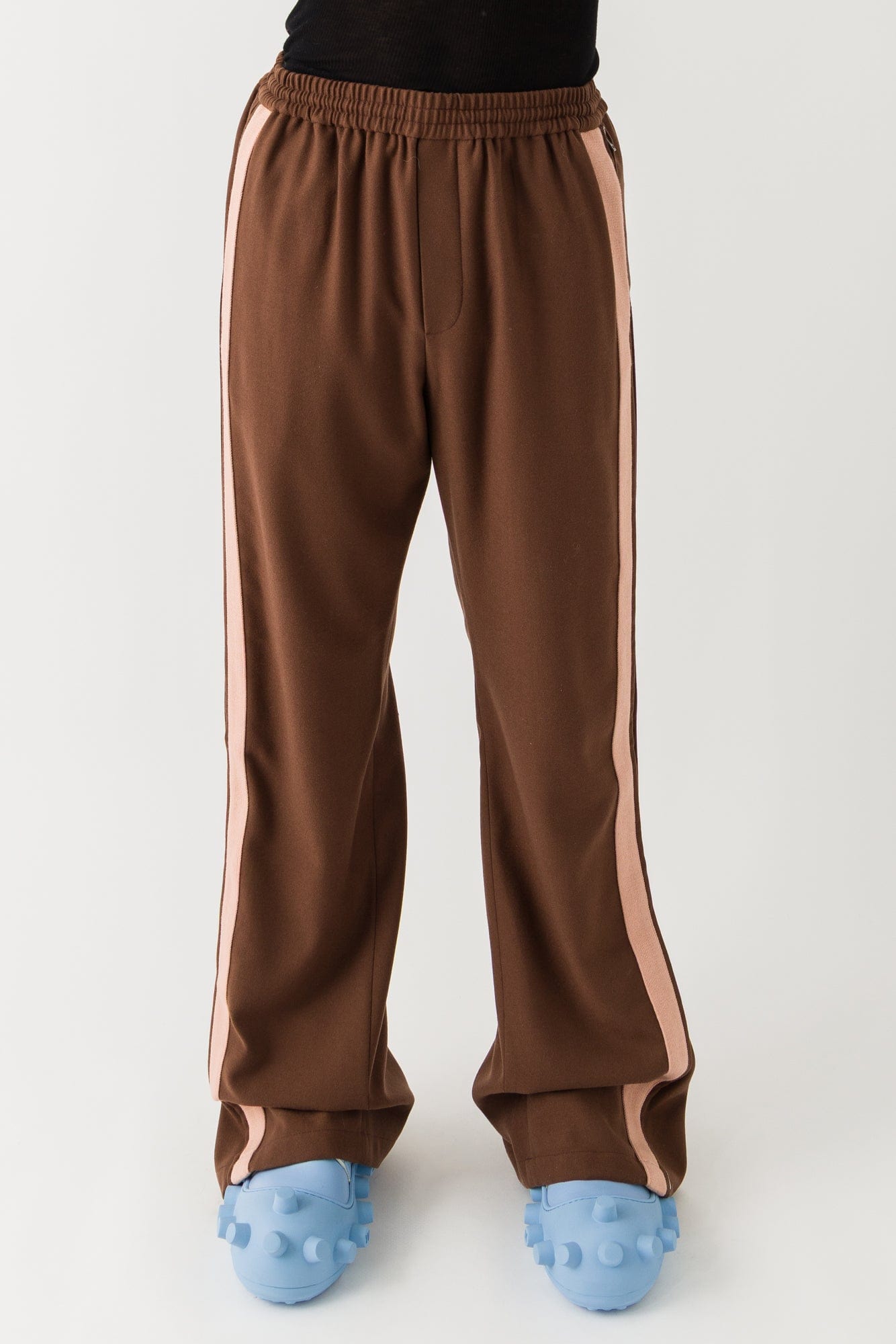 Acne Studios Striped Flare Trousers in Chocolate Brown