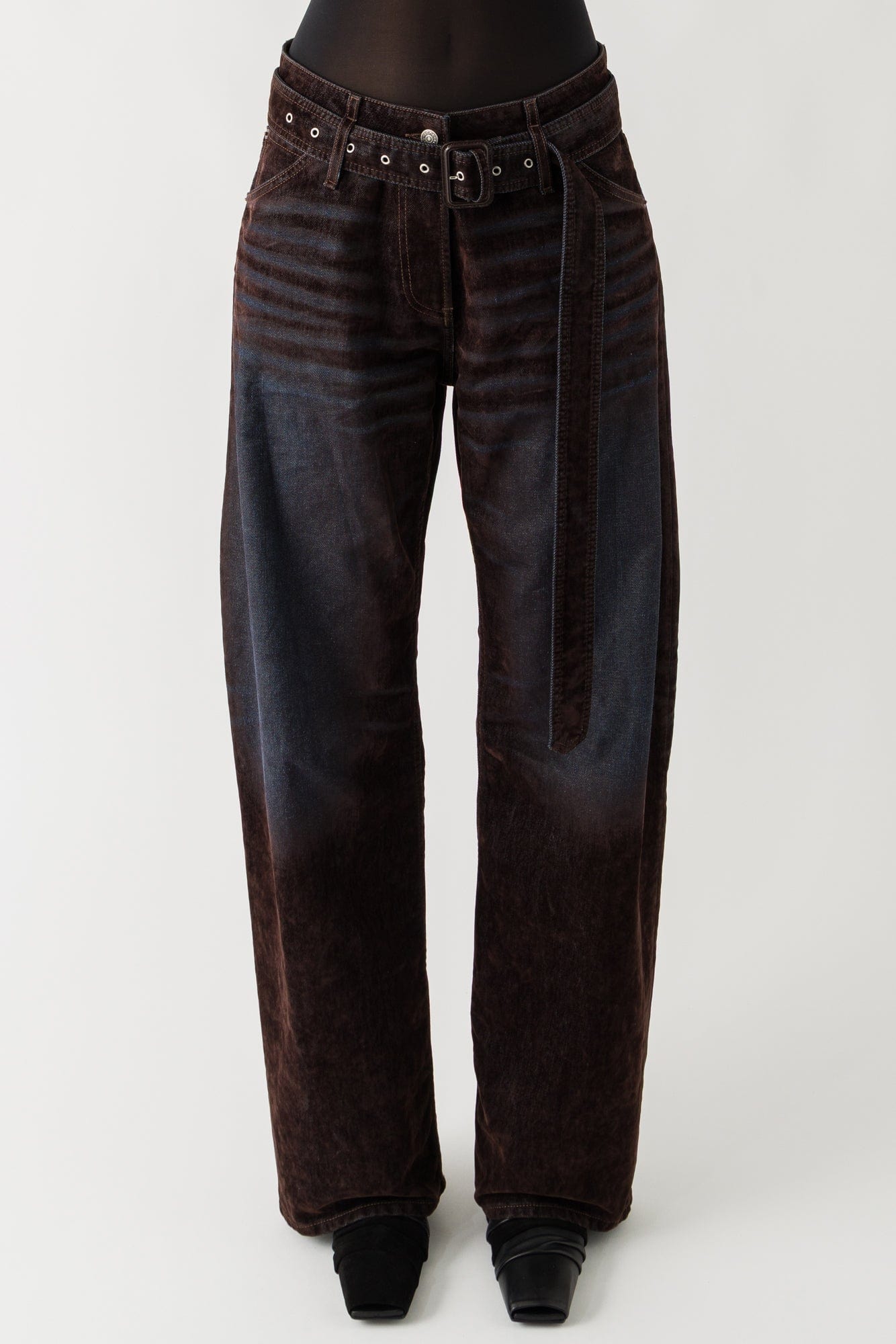 Acne Studios Belted Trousers In Brown/Blue
