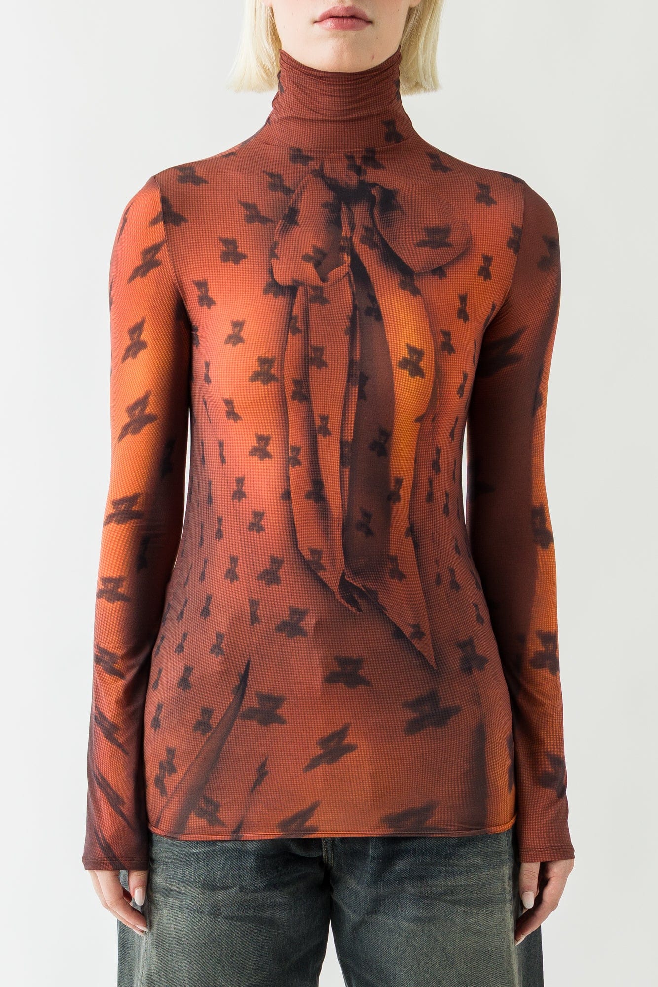 Acne Studios Sheer Long Sleeve Top In Rust Brown