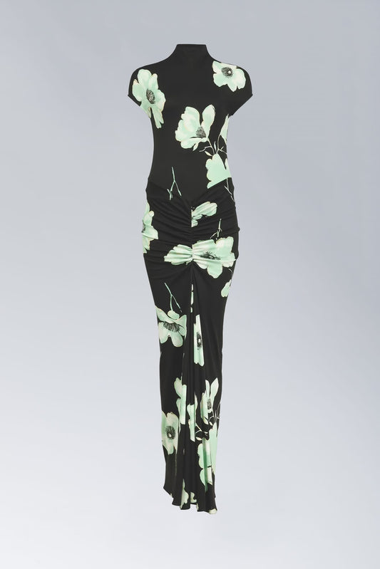 Alaïa Draped Jersey Printed Dress