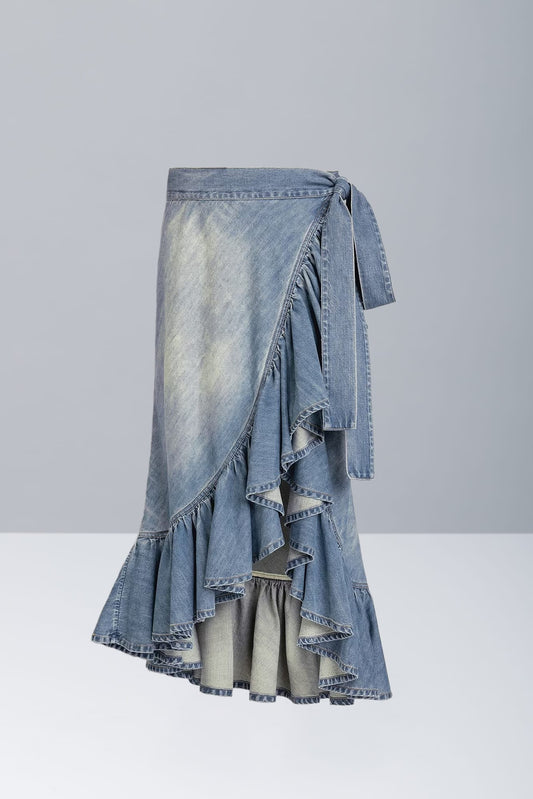 Alaïa Ruffle Skirt in Faded Blue