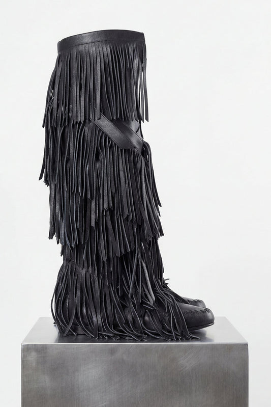 Ann Demeulemeester Aala Leather Fringe Boots In Black