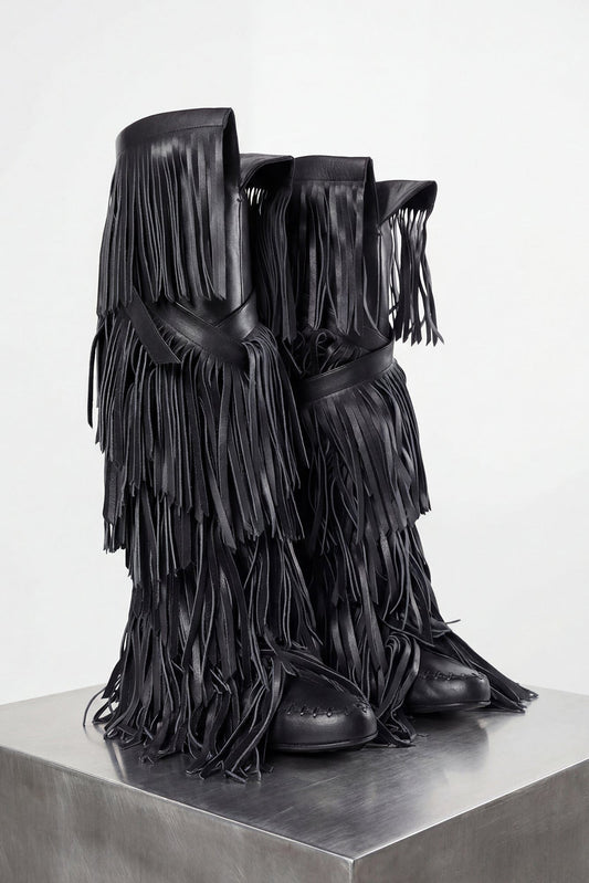 Ann Demeulemeester Aala Leather Fringe Boots In Black side
