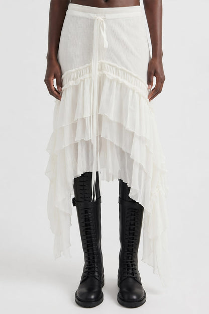 Ann Demeulemeester Bete Midi Skirt with Silk Ruffles