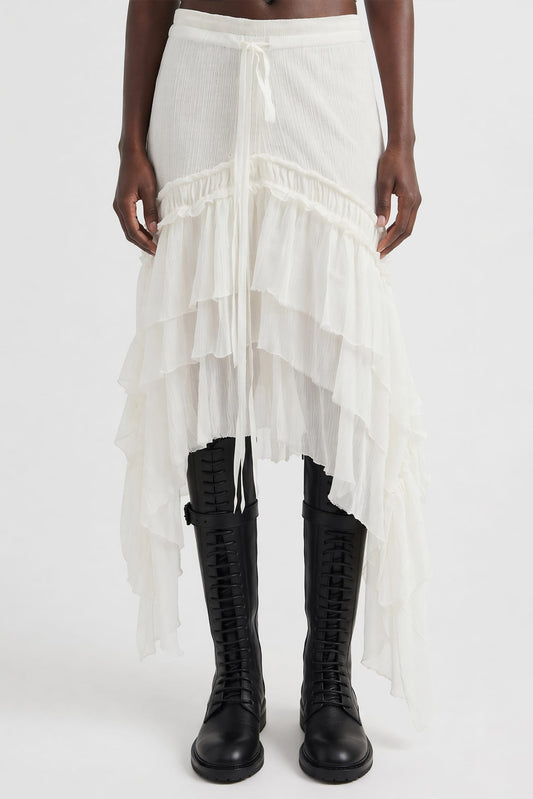 Ann Demeulemeester Bete Midi Skirt with Silk Ruffles