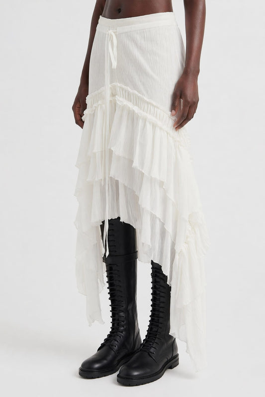 Ann Demeulemeester Bete Midi Skirt with Silk Ruffles side