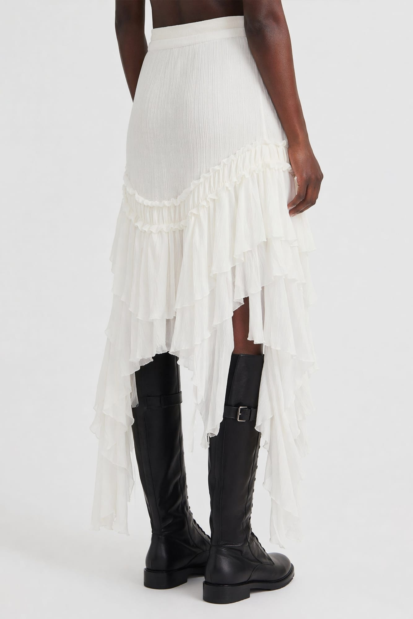 Ann Demeulemeester Bete Midi Skirt with Silk Ruffles