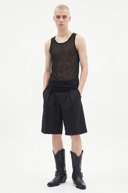 Ann Demeulemeester Boris Wrinkled Cropped Tank In Black full look