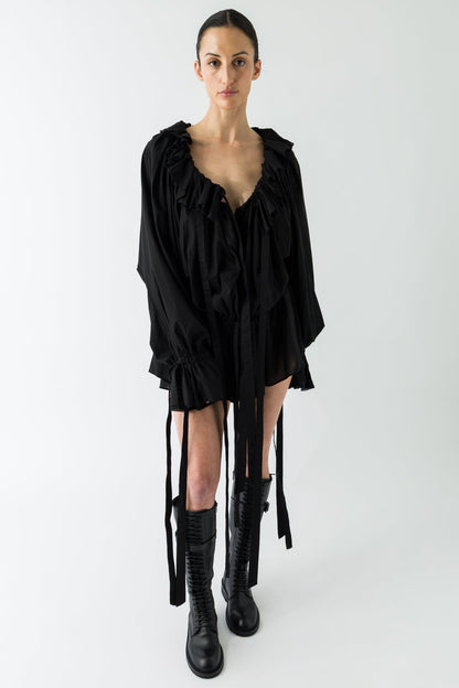 Ann Demeulemeester Bregje Ruffled Dress In Black full look