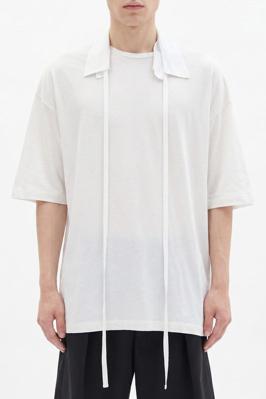 Ann Demeulemeester Danvald High Comfort Collar Detail T-Shirt in Ivory SS26