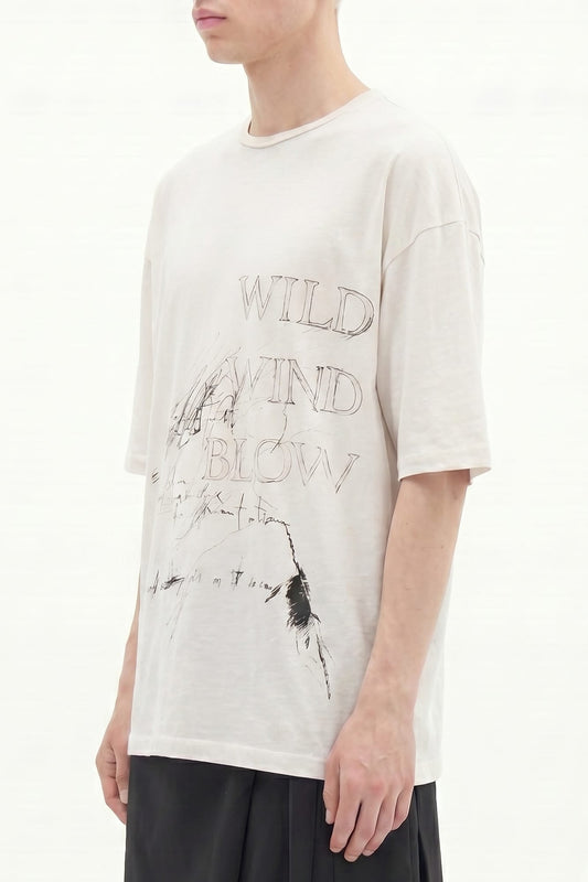 Ann Demeulemeester Dieter High Comfort Graphic T-Shirt in Ivory SS26 side