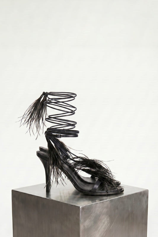 Ann Demeulemeester Elya Heeled Sandals with Feathers