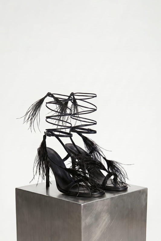 Ann Demeulemeester Elya Heeled Sandals with Feathers side