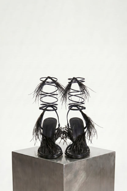 Ann Demeulemeester Elya Heeled Sandals with Feathers front