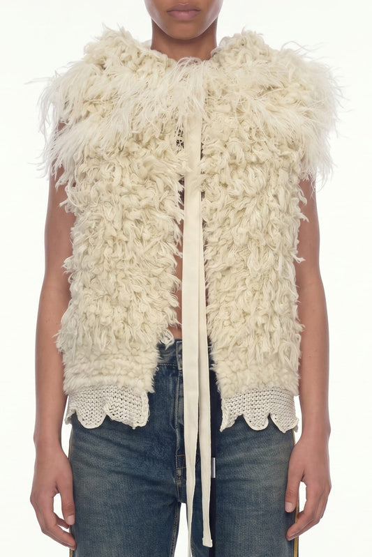 Ann Demeulemeester Emke Feathered Vest In Natural White