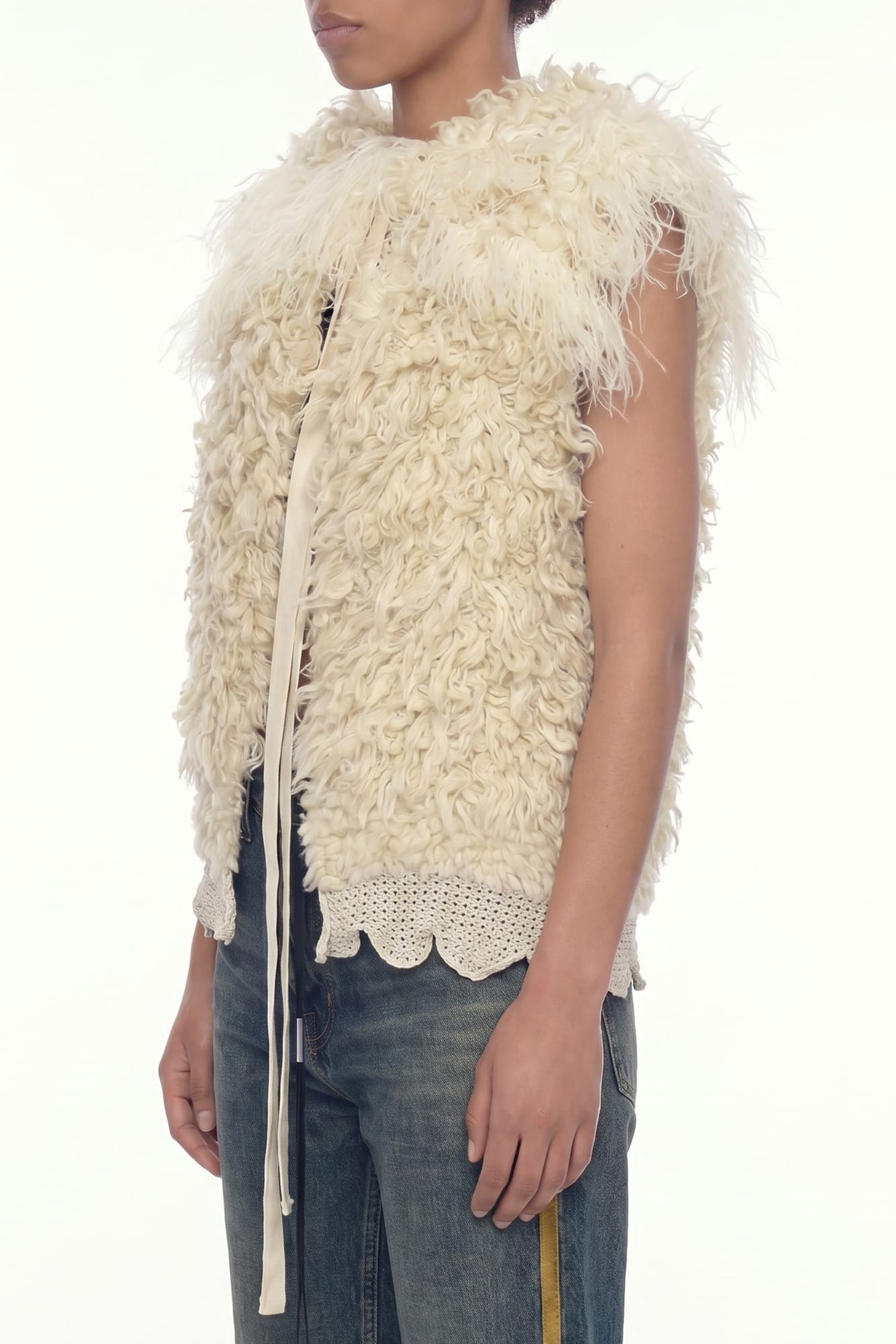 Ann Demeulemeester Emke Feathered Vest In Natural White
