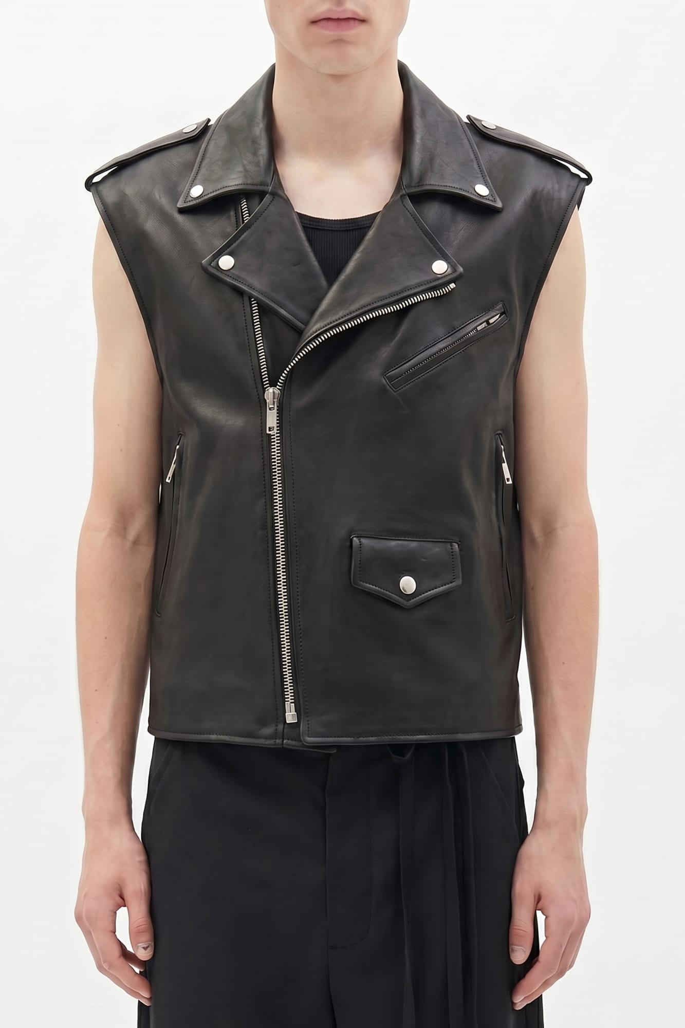Ann Demeulemeester Faltin Sleeveless Perfecto Leather Vest SS26