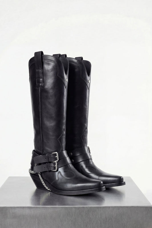 Ann Demeulemeester Finnbo Santiags Belted Boots In Black side