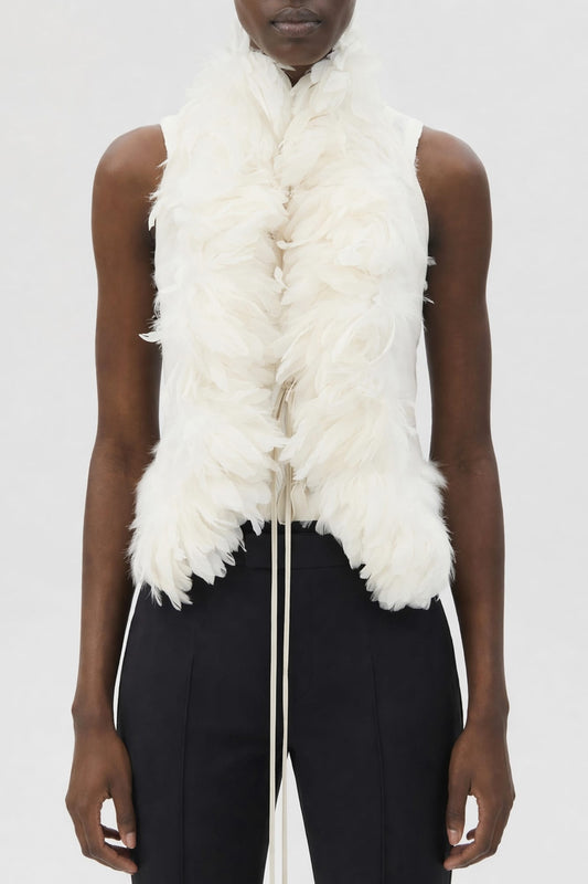 Ann Demeulemeester Idje Open Waistcoat with Feathers