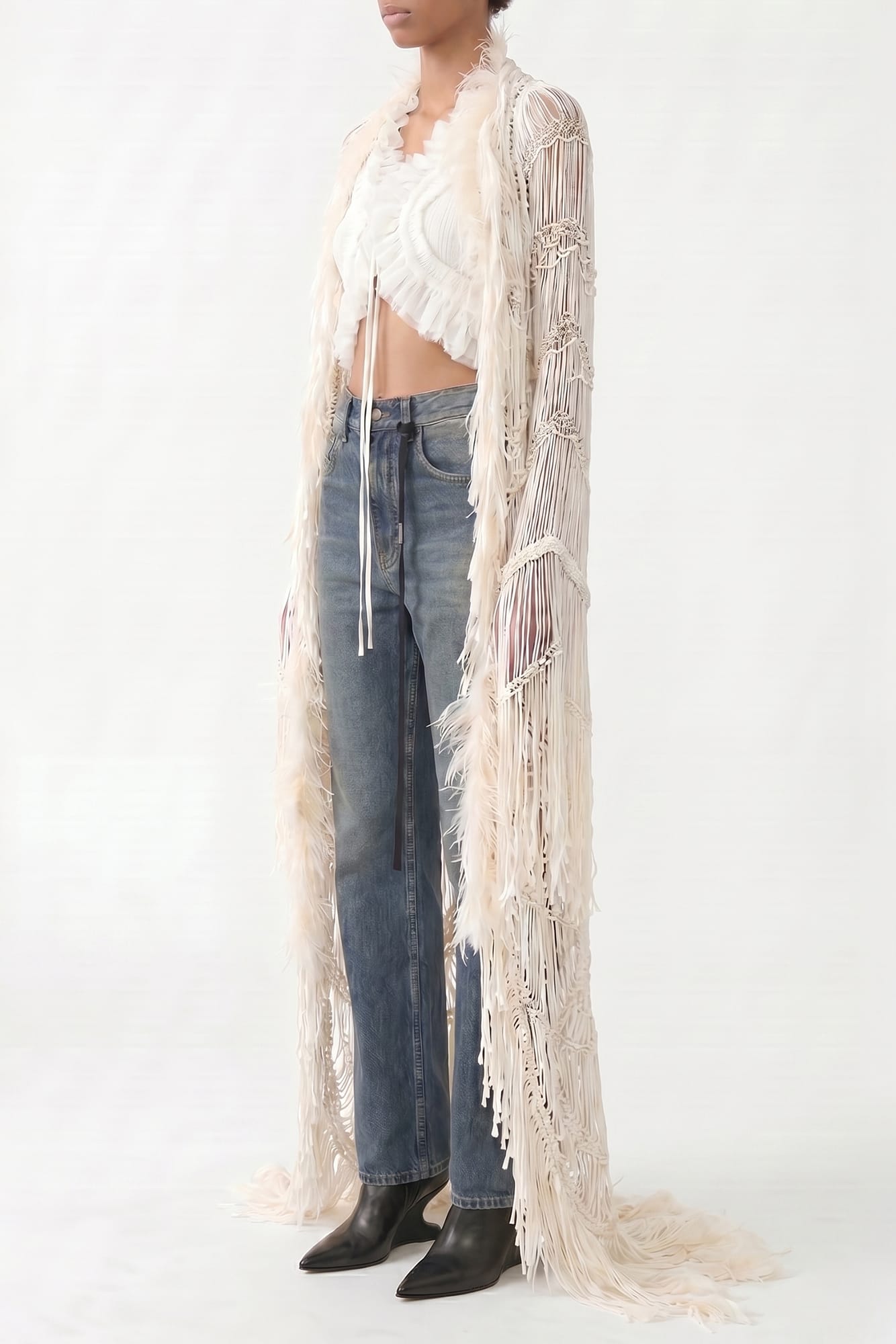 Ann Demeulemeester Ildi Crochet Stole with Feathered Fringes side