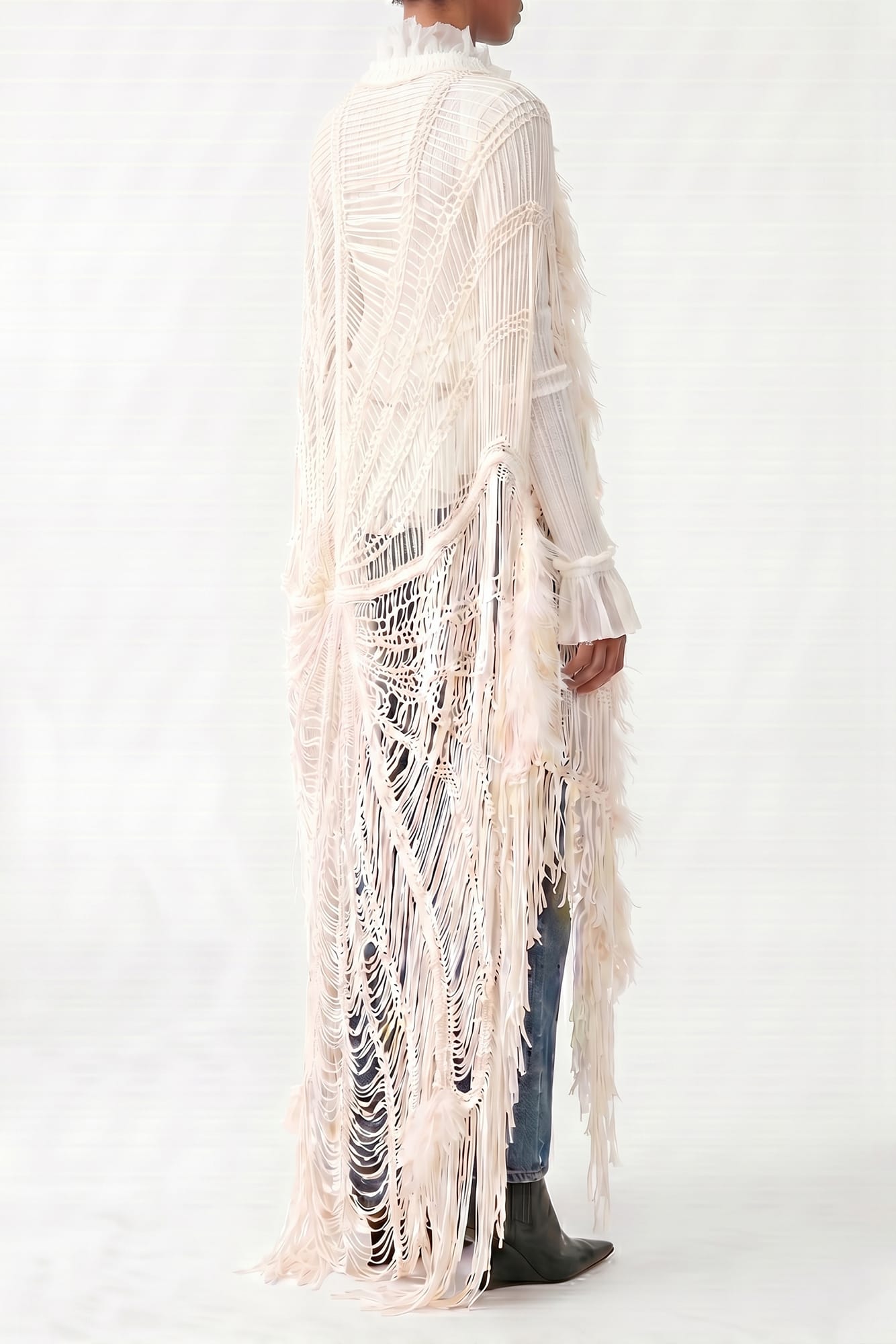 Ann Demeulemeester Ildi Crochet Stole with Feathered Fringes