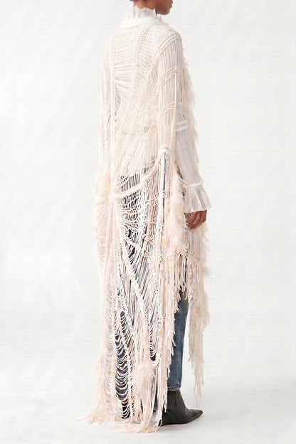 Ann Demeulemeester Ildi Crochet Stole with Feathered Fringes back