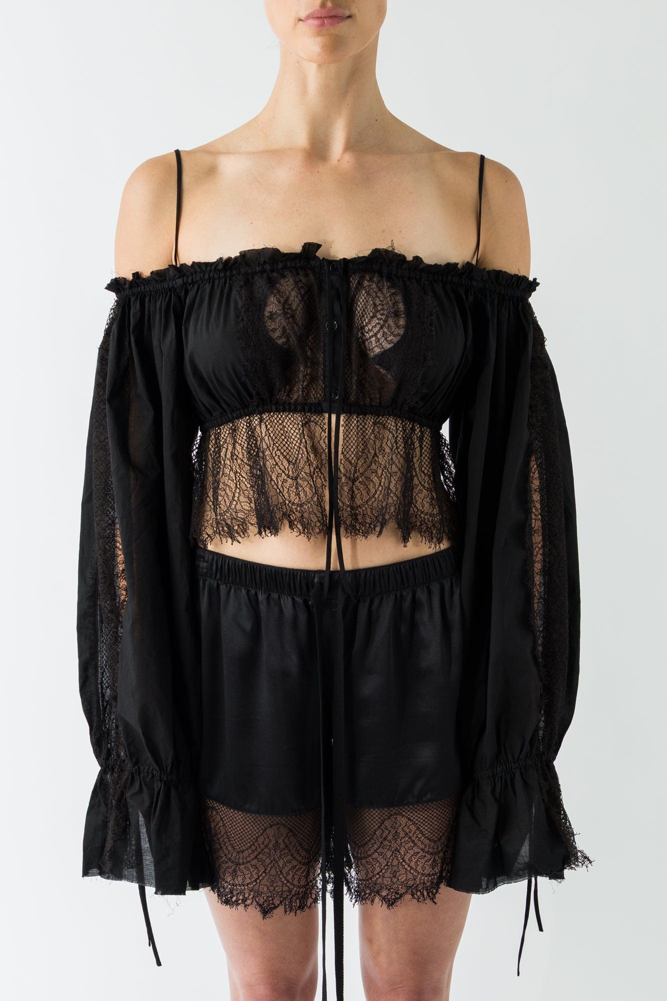 Ann Demeulemeester Jorunn Long Sleeve Cropped Blouse In Black