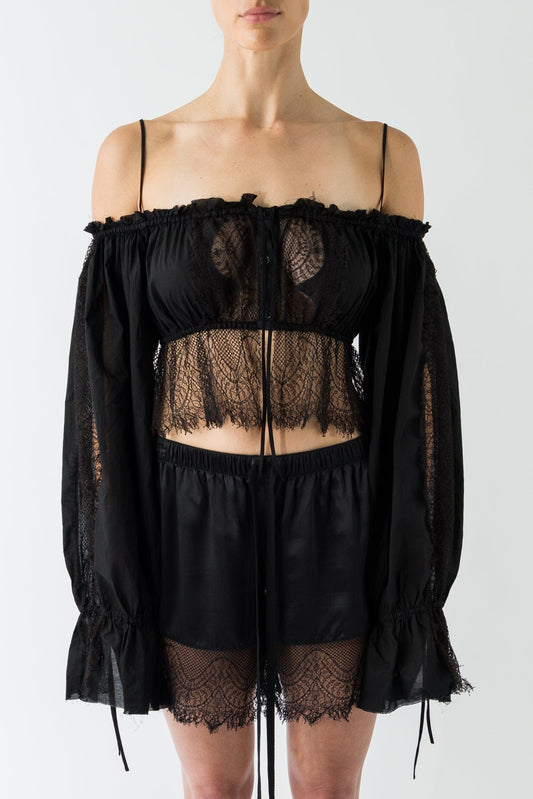 Ann Demeulemeester Jorunn Long Sleeve Cropped Blouse In Black