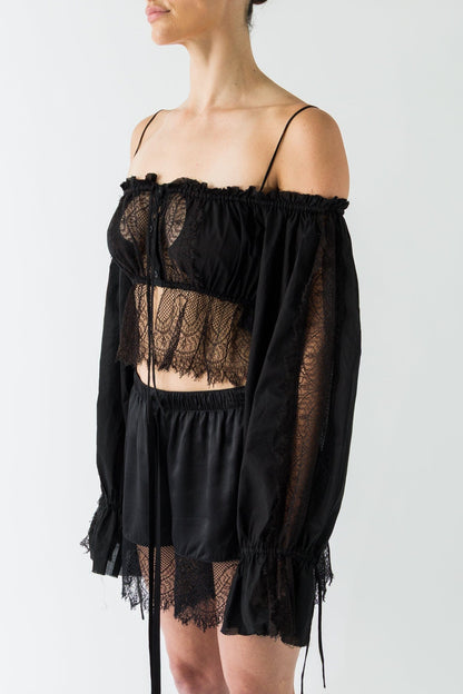 Ann Demeulemeester Jorunn Long Sleeve Cropped Blouse In Black side