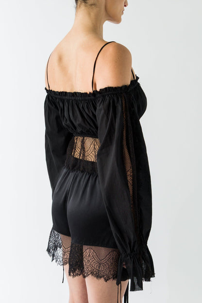 Ann Demeulemeester Jorunn Long Sleeve Cropped Blouse In Black back