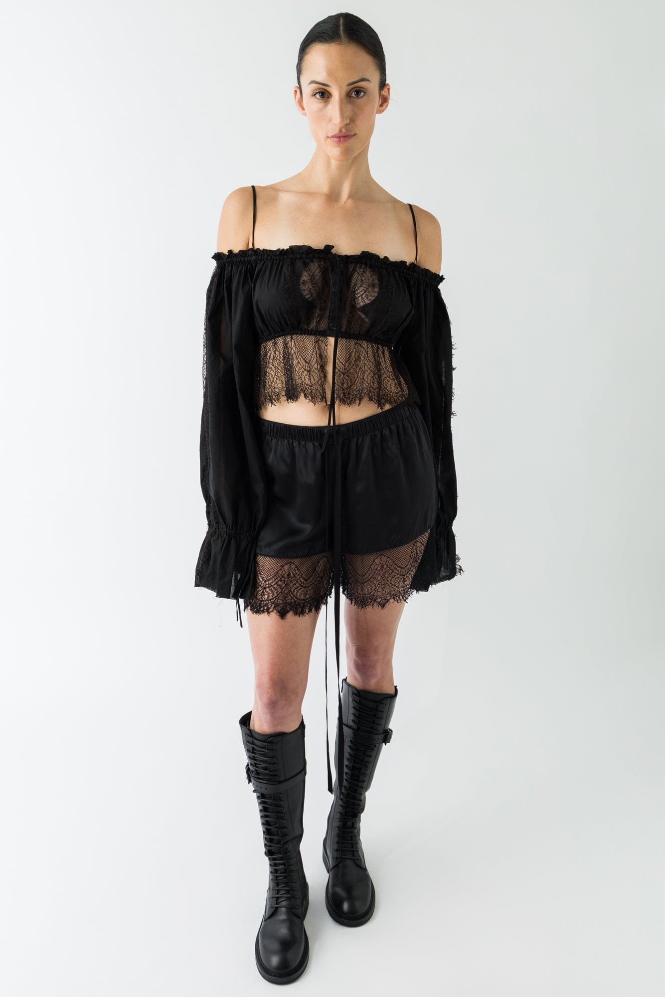 Ann Demeulemeester Jorunn Long Sleeve Cropped Blouse In Black
