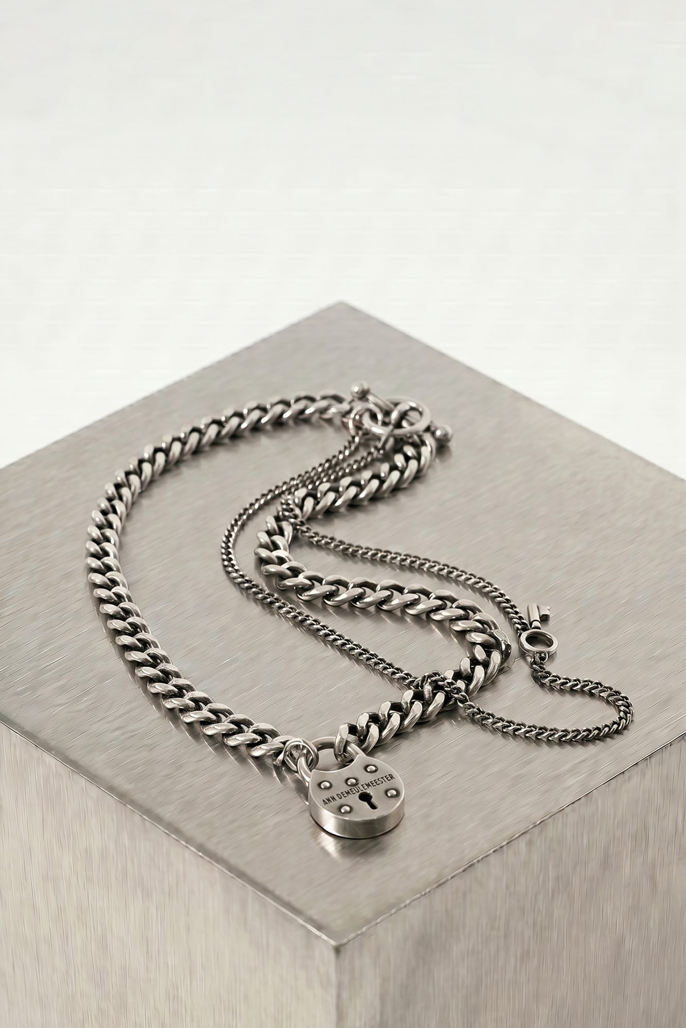 Ann Demeulemeester Otta Padlock Necklace In Antique Silver