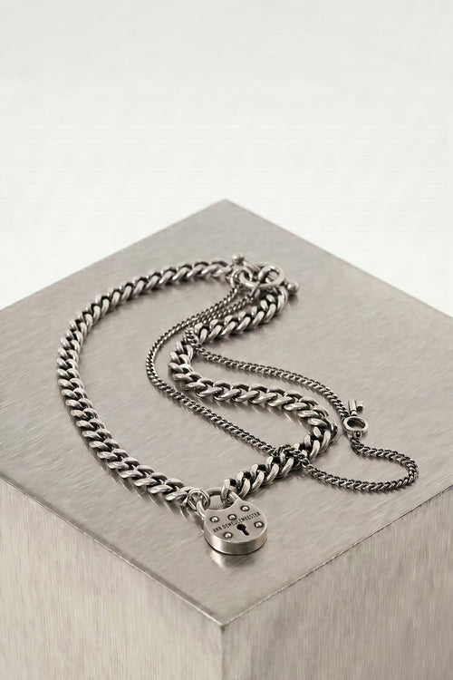 Ann Demeulemeester Otta Padlock Necklace In Antique Silver