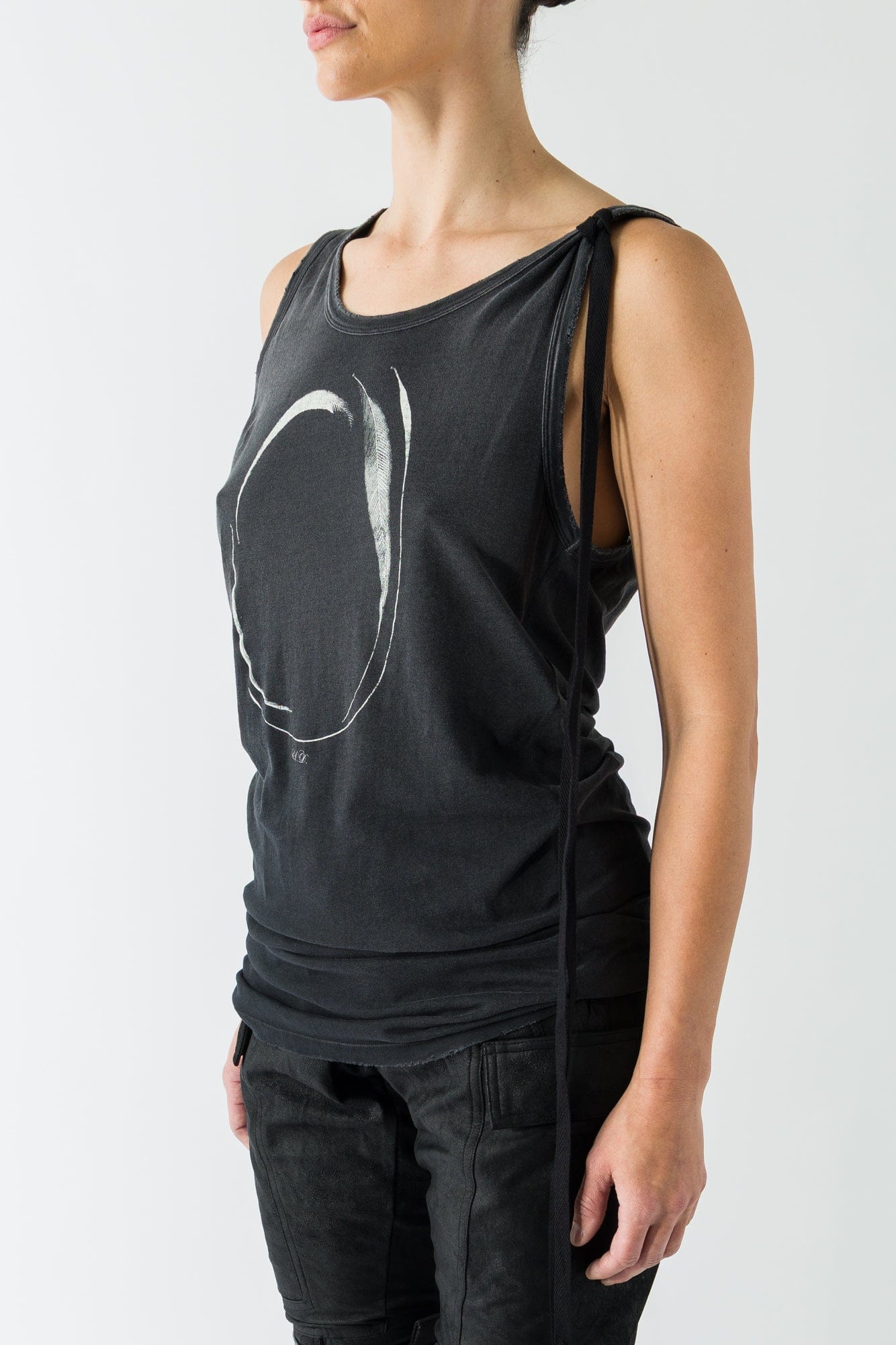 Ann Demeulemeester Seva Infinite Feathers Tank In Faded Black