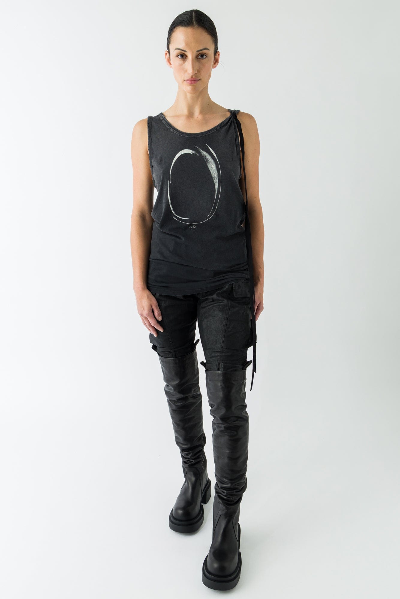 Ann Demeulemeester Seva Infinite Feathers Tank In Faded Black full look