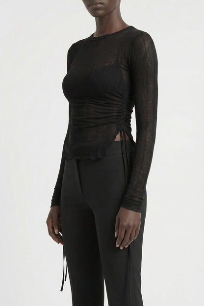 Ann Demeulemeester Oke Wrinkled Long Sleeve Shirt In Black side