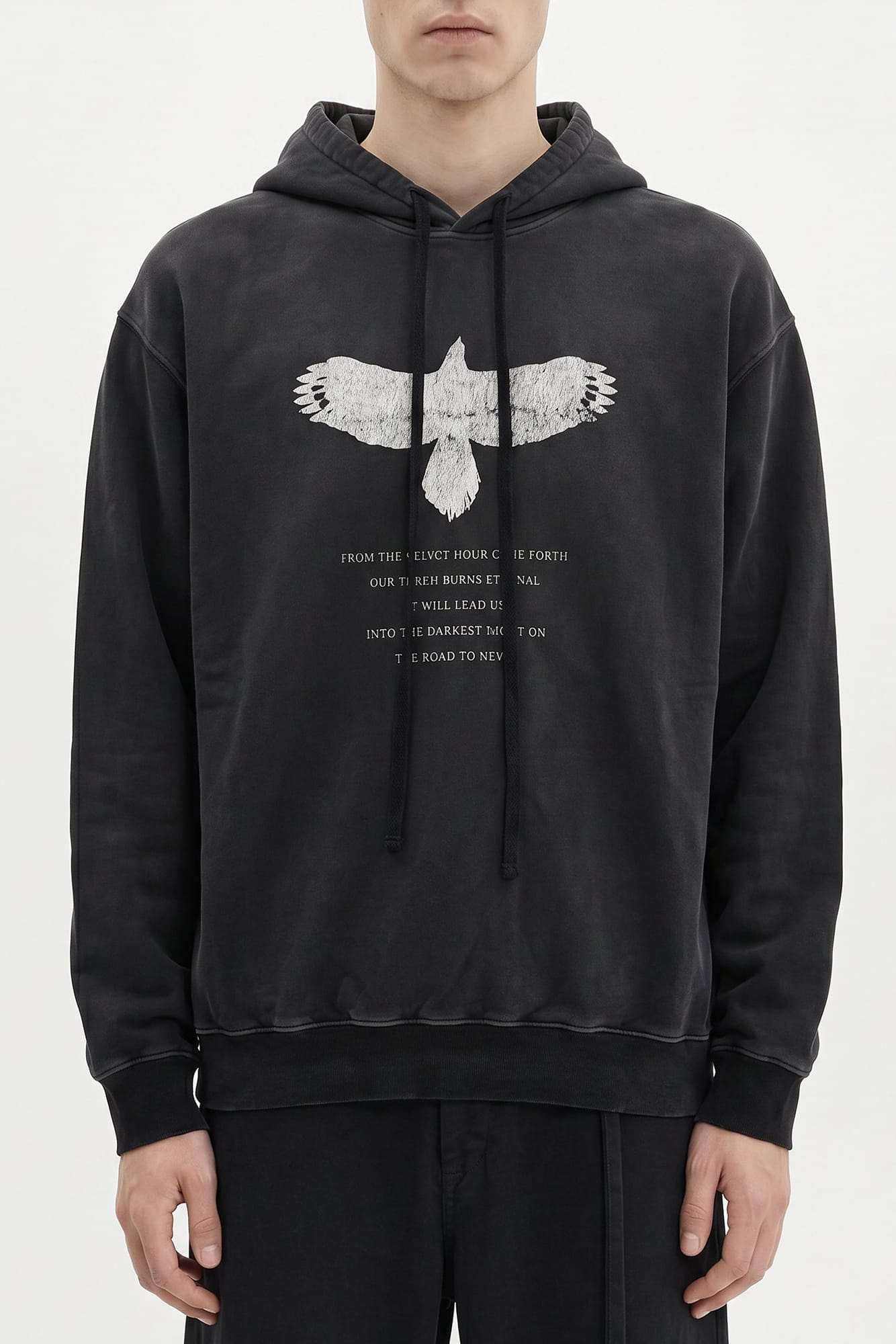Ann Demeulemeester Ollie Eternal Eagle Printed Hoodie In Faded Black