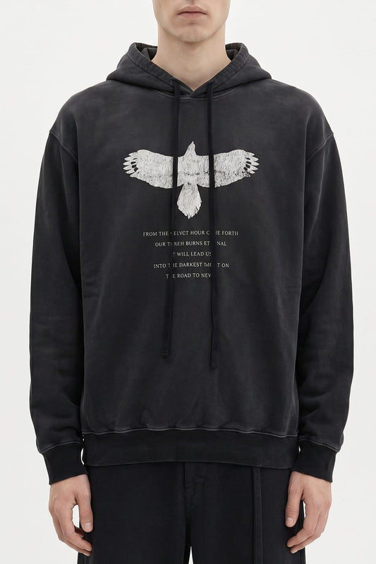 Ann Demeulemeester Ollie Eternal Eagle Printed Hoodie In Faded Black