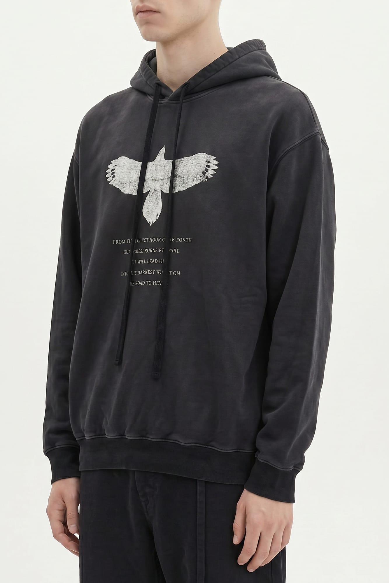Ann Demeulemeester Ollie Eternal Eagle Printed Hoodie In Faded Black