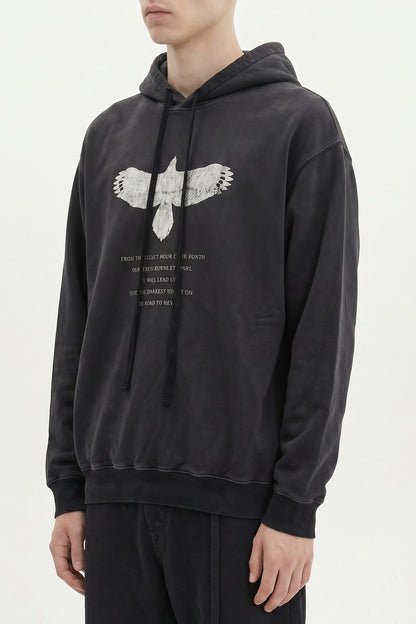 Ann Demeulemeester Ollie Eternal Eagle Printed Hoodie In Faded Black side