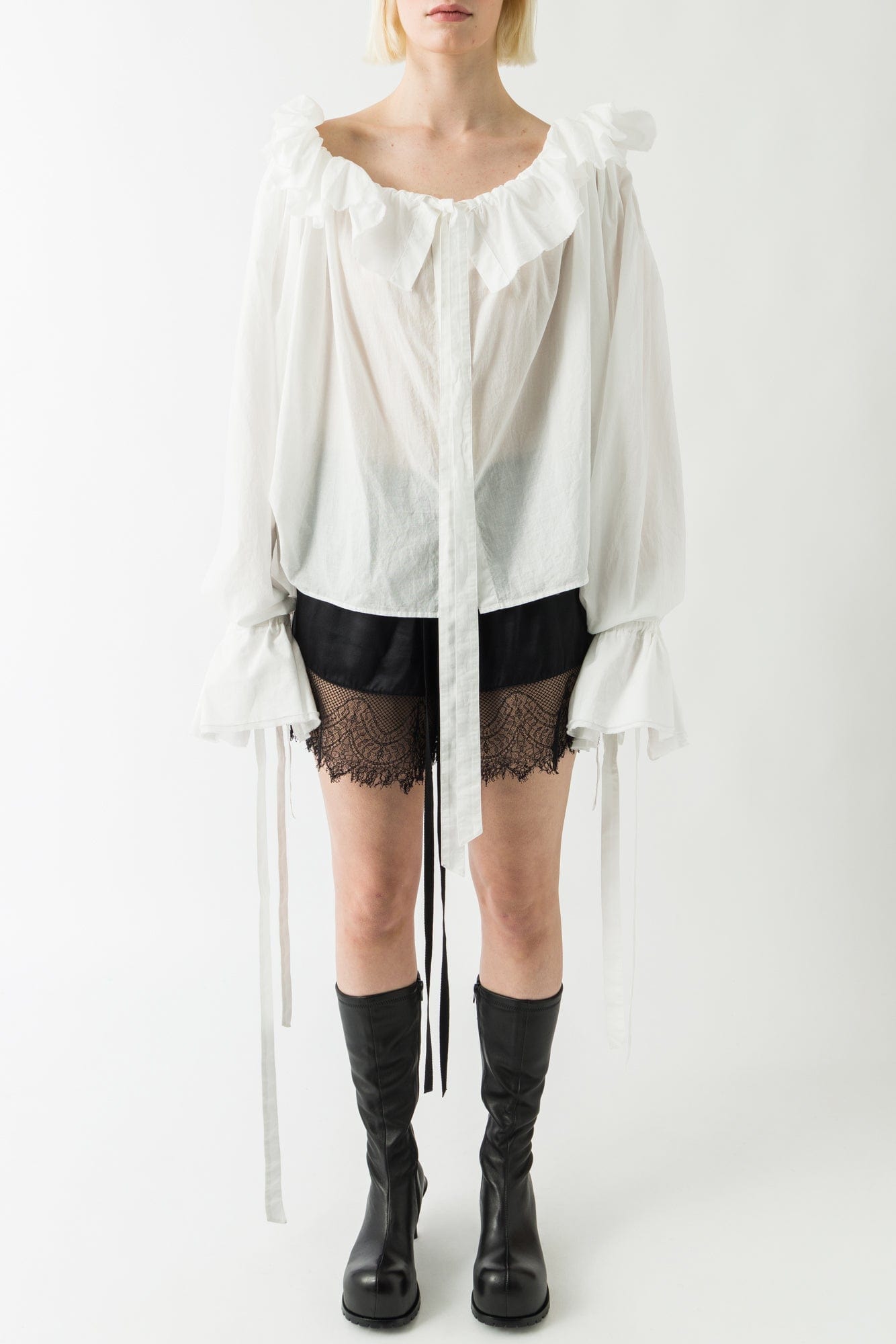 Ann Demeulemeester Stee Ruffled Long Sleeve Blouse in Light Natural White