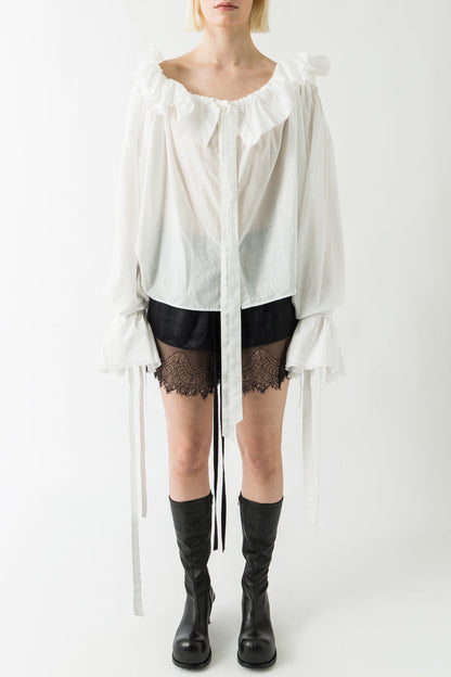 Ann Demeulemeester Stee Ruffled Long Sleeve Blouse in Light Natural White